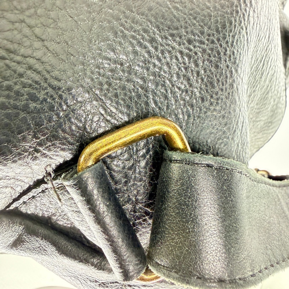 American Leather Co Black Pebbled Leather Flap Backpack Small Rucksack Bag - Picture 14 of 16